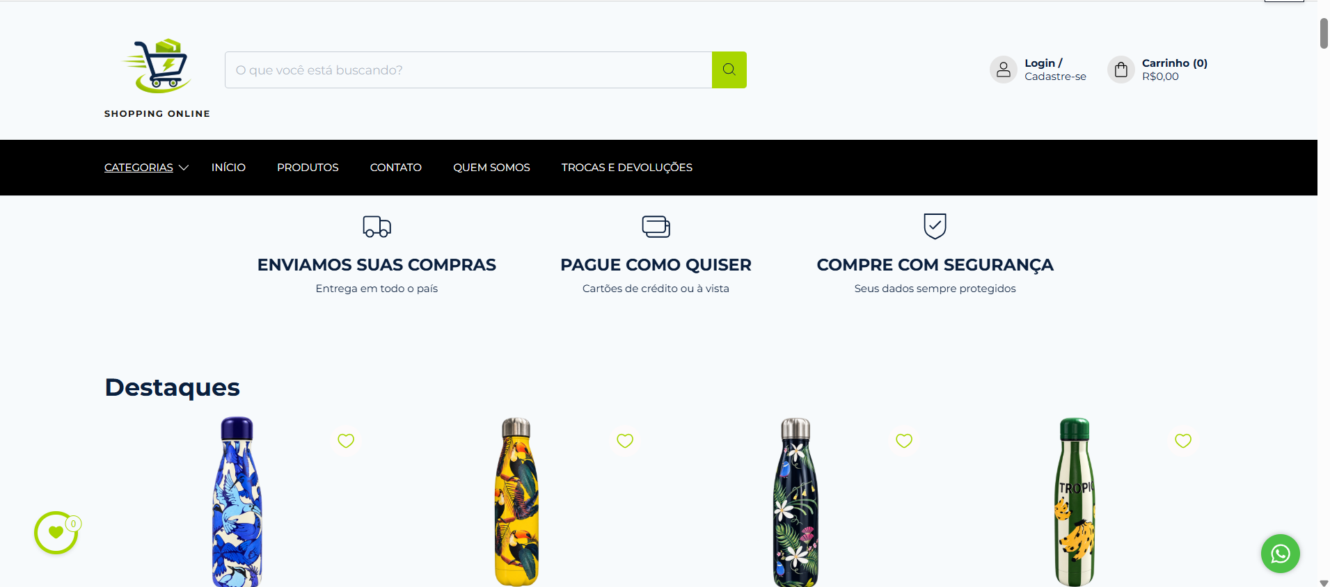 Vitrine de produtos em destaque da loja Shopping Online