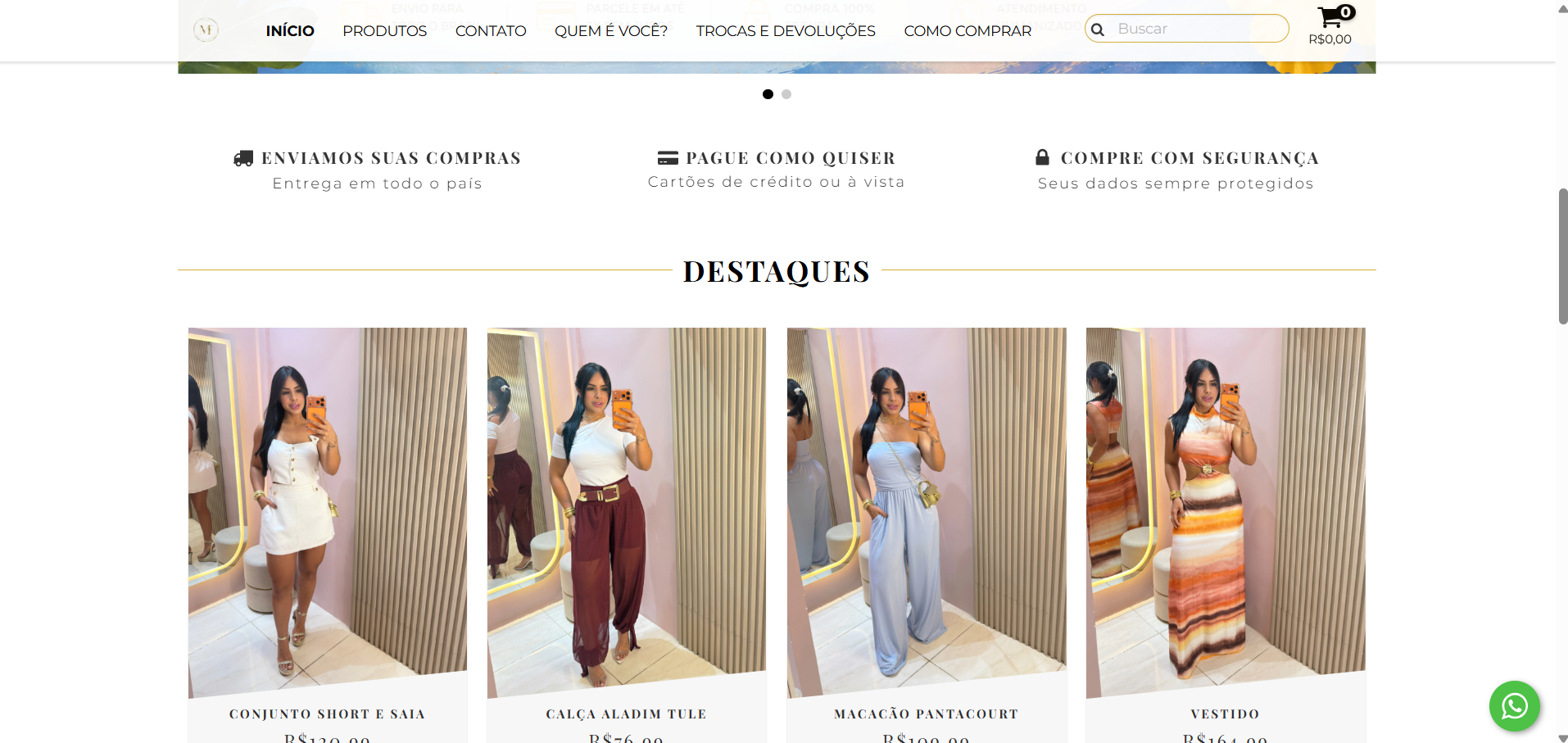 Vitrine de produtos em destaque da loja Closet Michelly Fernandes