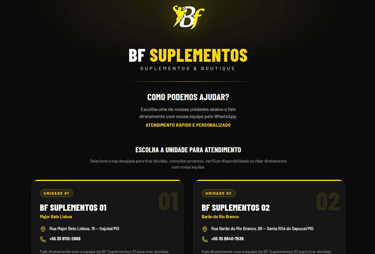 Apresentação principal da Página de Contato BF Connect