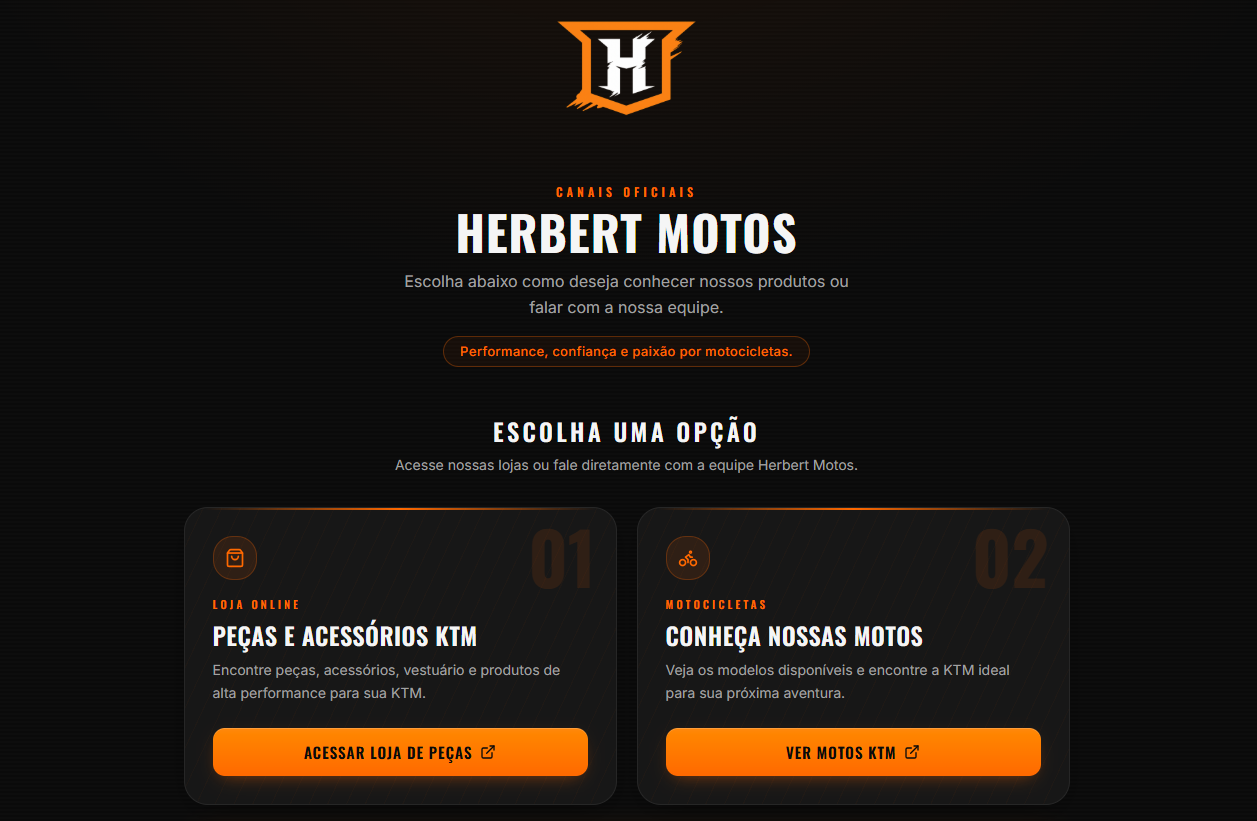 Apresentação principal da Página de Contato Herbert Motos