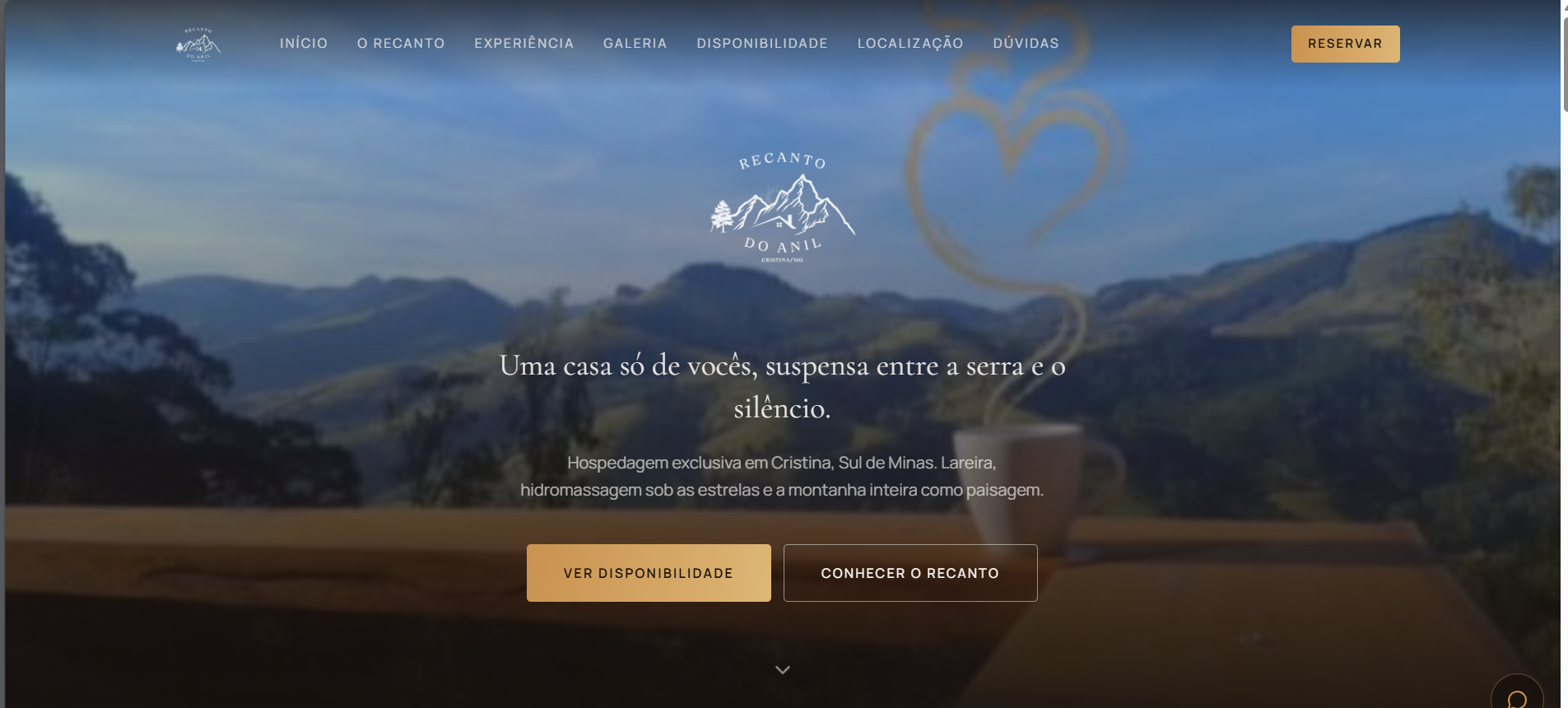 Página inicial do site Recanto do Anil em um computador