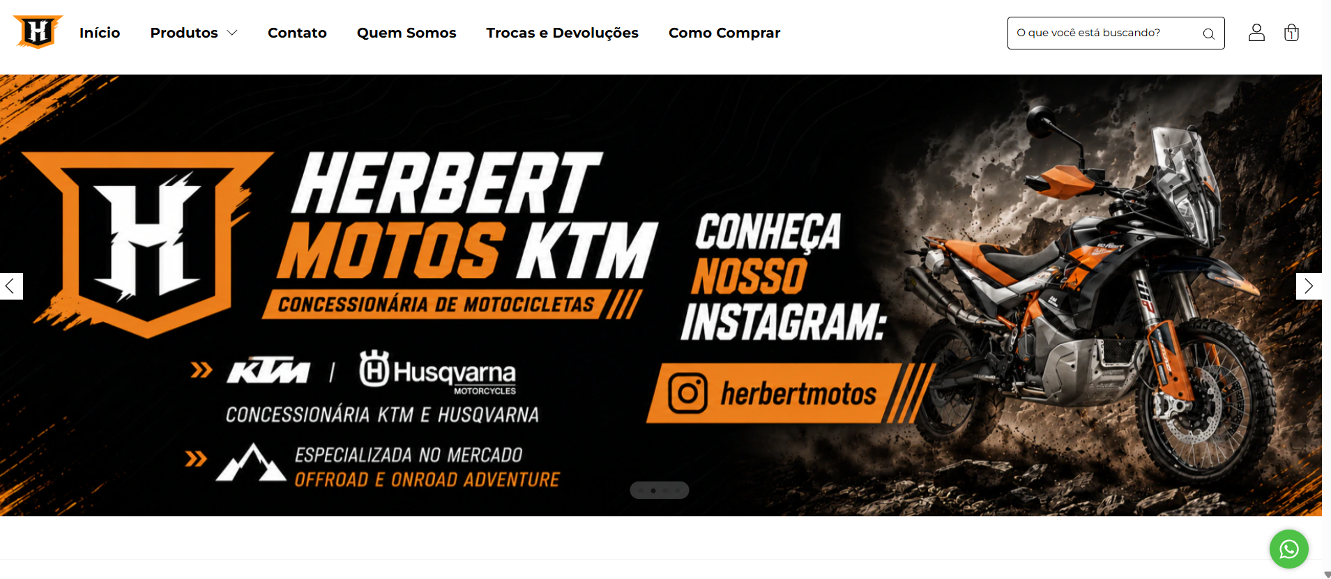 Página inicial da loja Herbert Motos KTM em um computador