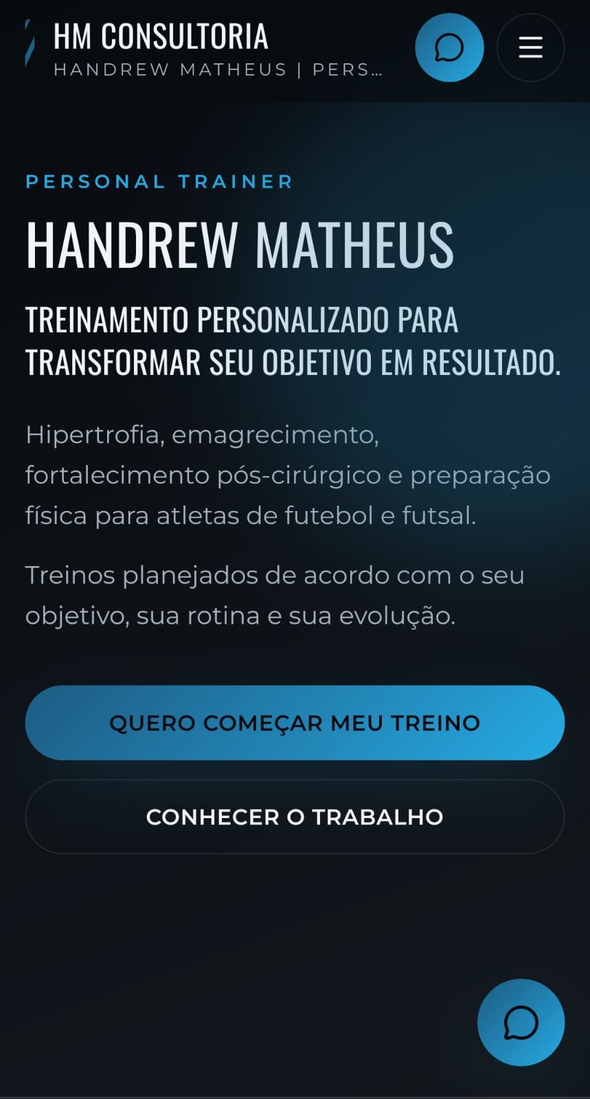 Página inicial de Handrew Matheus exibida em um celular