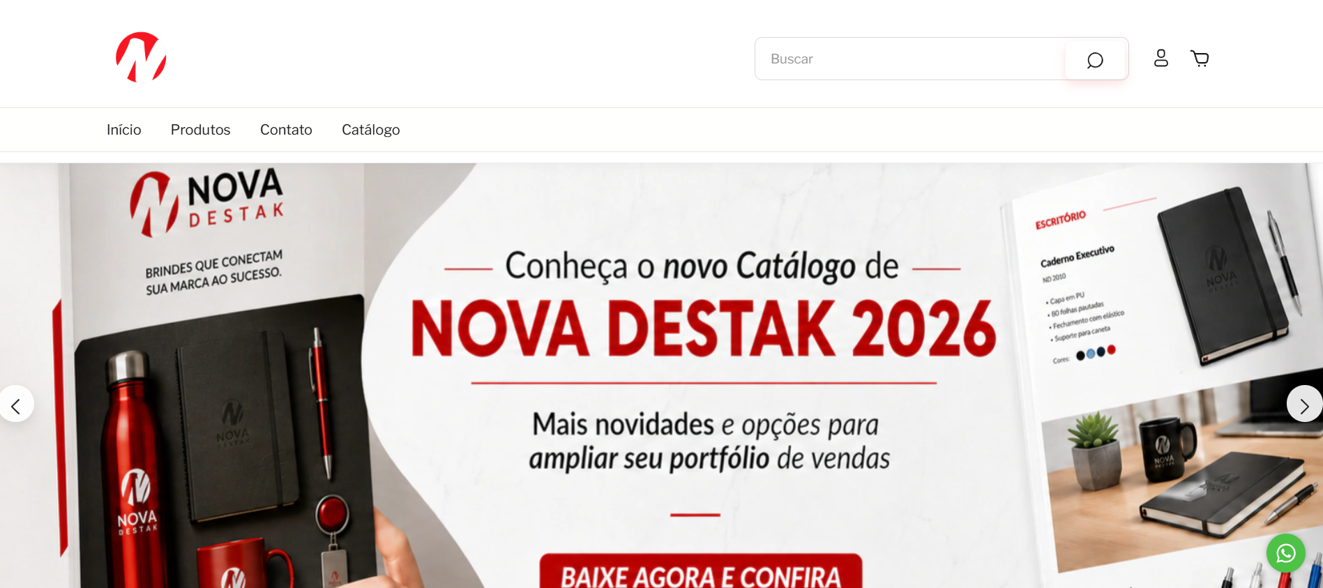 Página inicial da loja Nova Destak com o catálogo 2026 em um computador