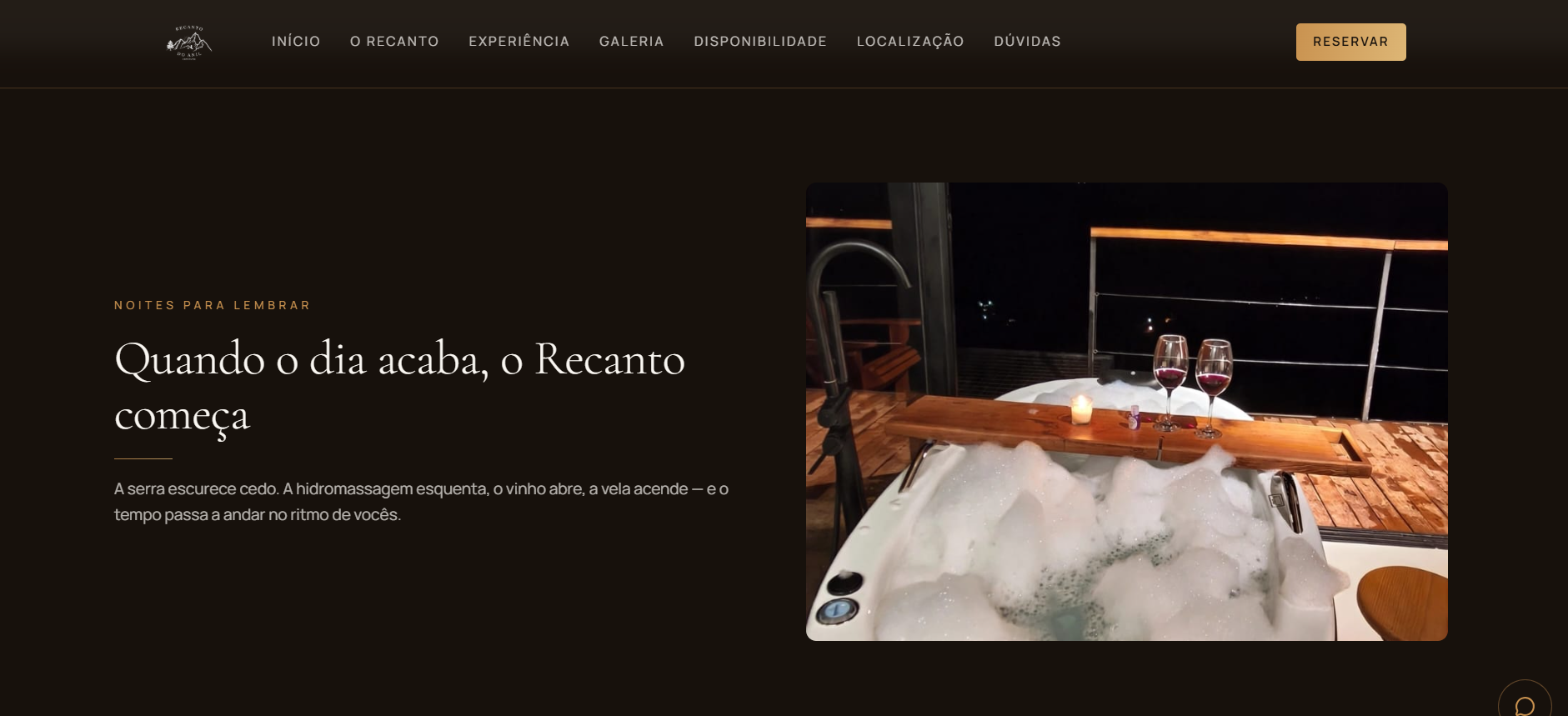 Seção de experiência noturna do site Recanto do Anil