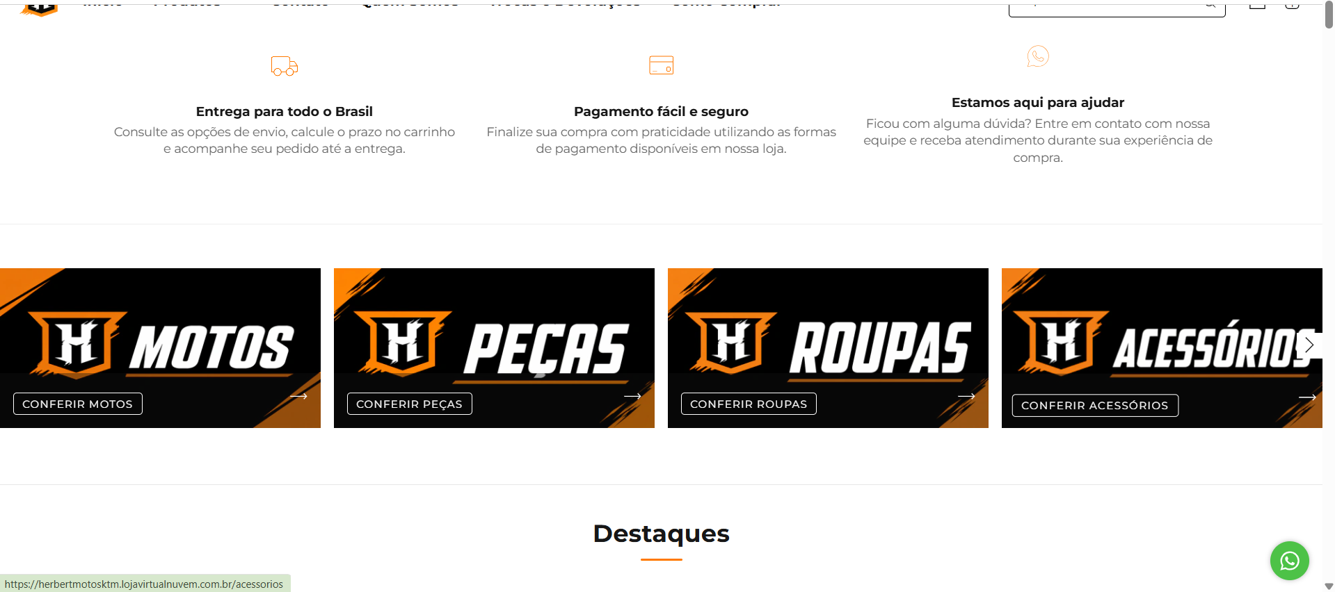 Categorias de motos, peças, roupas e acessórios da loja Herbert Motos KTM