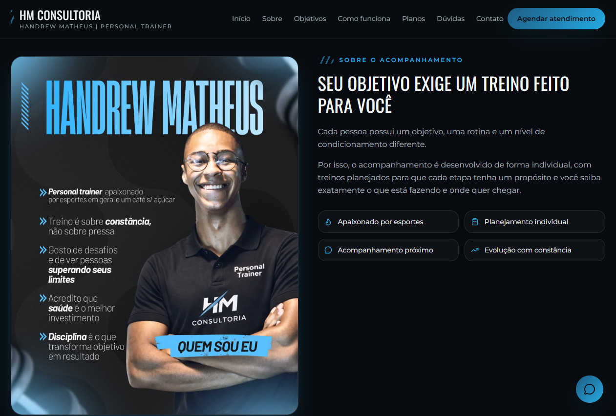 Apresentação profissional de Handrew Matheus em um computador
